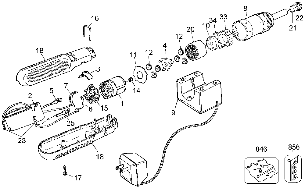 Exploded Diagram A Diagram and Parts List for 9019-24 Type 3 Black and Decker Cordless Drill